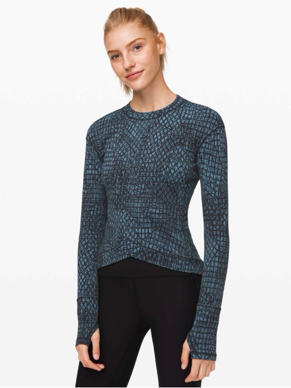 Lululemon Long Sleeve Running Top Abstract Print Black Blue Size M EUC